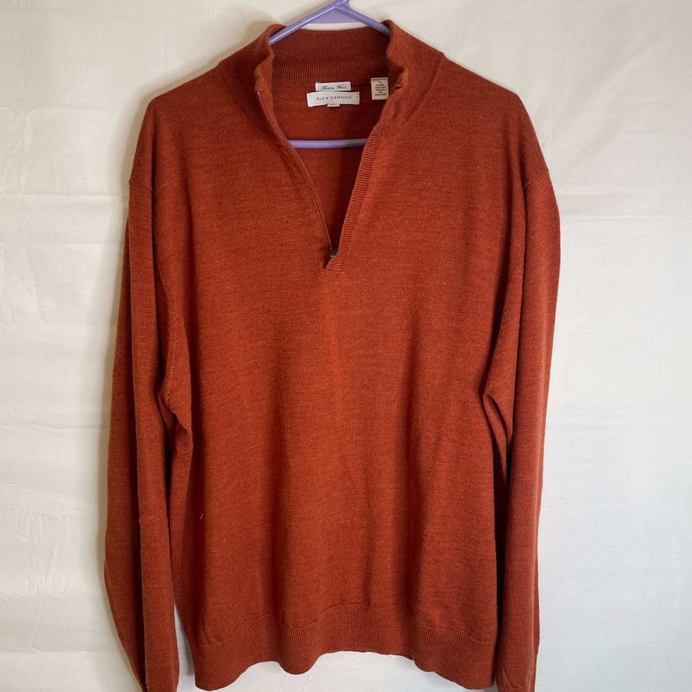 Alex Cannon Men's Size XL V Neck Merino Wool Sweater Orange 2004